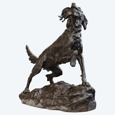 Scultura - Cane femmina setter "MISS", Arthur Marie Gabriel Comte du Passage (1838-1909) - Bronzo