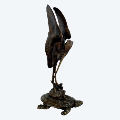 Augustin CAIN (1822-1894) "Turtle, Snake and Wader" in bronze