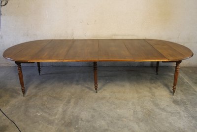 Table à 6 pieds en chêne de forme ovale avec 4 allonges époque milieu 19ème 