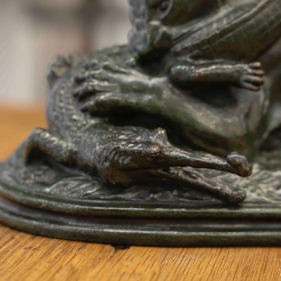 Sculpture - Tiger Devouring A Gharial , Antoine-louis Barye (1795-1875) - Bronze