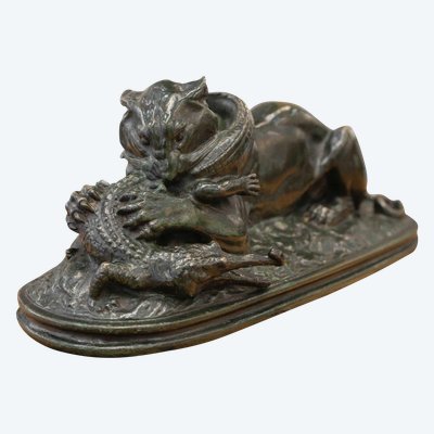 Sculpture - Tiger Devouring A Gharial , Antoine-louis Barye (1795-1875) - Bronze