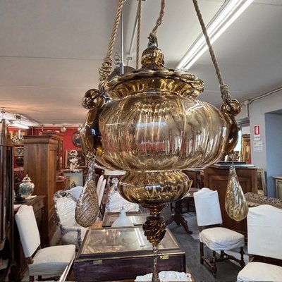Lustre ancien en verre de Murano Vittorio Zecchin Liberty années 1930 Taille H 95.