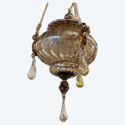 Lustre ancien en verre de Murano Vittorio Zecchin Liberty années 1930 Taille H 95.