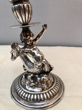 Coppia Di Candelieri In Argento 925, XIX Secolo