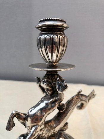 Coppia Di Candelieri In Argento 925, XIX Secolo
