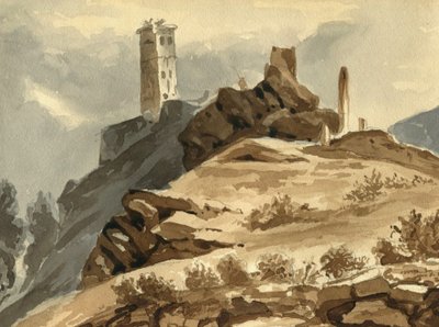 View of Italy - Neoclassical landscape - Original old drawing with two washes