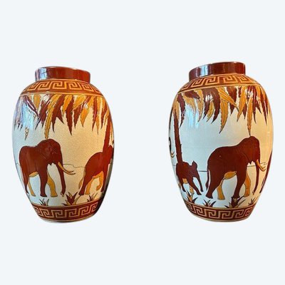Pair of Keralouve Vases "La Louvière" - Elephant Model