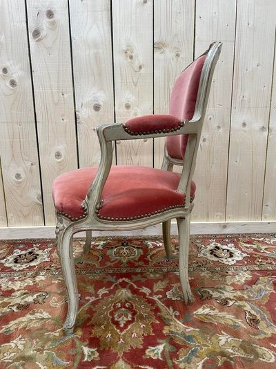 Cabrio -Stuhl im Louis XV -Stil in rosa Samt