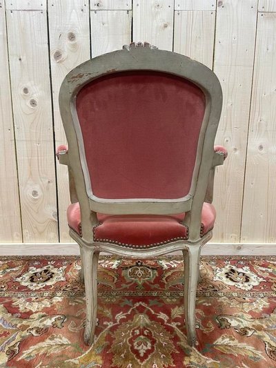 Cabrio -Stuhl im Louis XV -Stil in rosa Samt