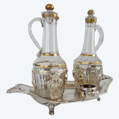 Paris 1777: Transitional oil and vinegar cruet in solid silver, Louis XV Transition period - 18th century