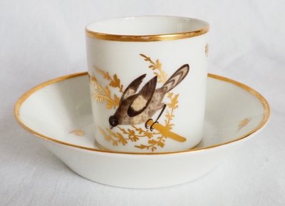 Brussels porcelain coffee service from the Directoire period: 6 bird cups