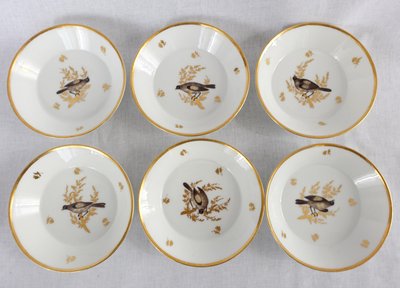 Brussels porcelain coffee service from the Directoire period: 6 bird cups