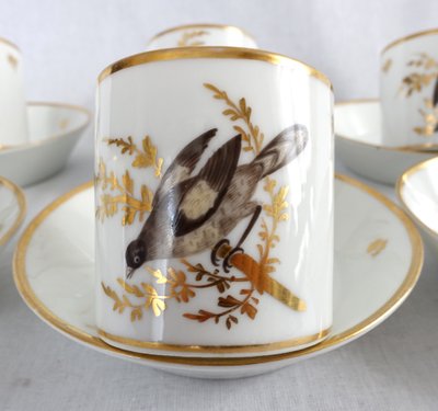 Brussels porcelain coffee service from the Directoire period: 6 bird cups