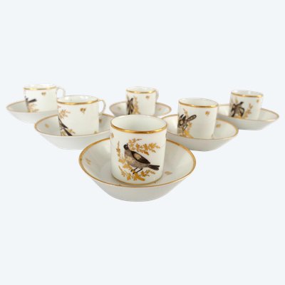 Brussels porcelain coffee service from the Directoire period: 6 bird cups