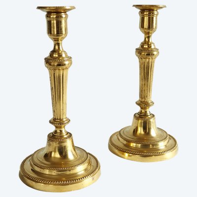 Coppia di candelieri/torce in bronzo dorato al mercurio, epoca Luigi XVI - XVIII secolo