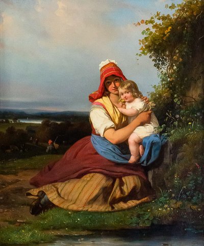Julien Michel Gué (1789-1843) Junge Frau und Kind, Öl auf Leinwand, Romantik, um 1820