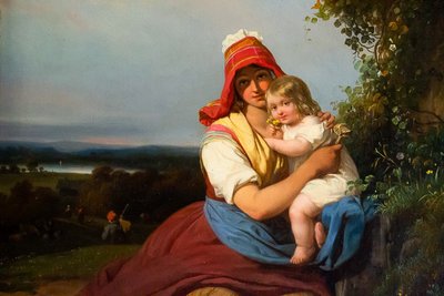 Julien Michel Gué (1789-1843) Junge Frau und Kind, Öl auf Leinwand, Romantik, um 1820