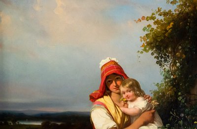 Julien Michel Gué (1789-1843) Junge Frau und Kind, Öl auf Leinwand, Romantik, um 1820