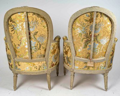 Denis Julienne, Master in 1775: Pair of Louis XVI Period Armchairs with Medallion Backs