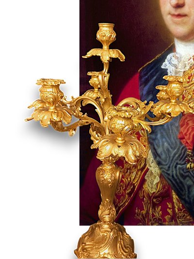 Large pair of Louis XV style candelabras in gilded and chiseled bronze