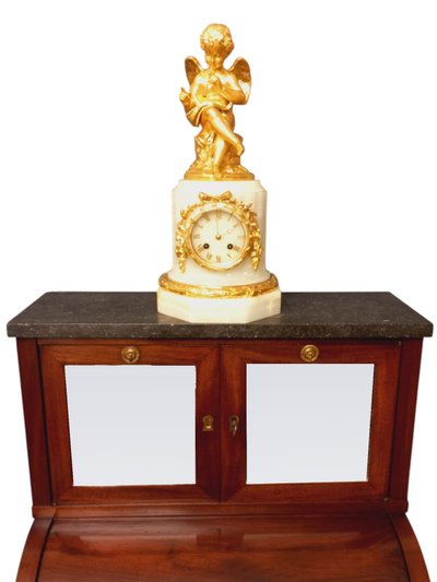 Putto-Musiker-Pendel aus weißem Onyx und vergoldeter Bronze