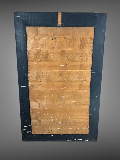 LARGE MIRROR WITH PARECLOSES IN REPOUSSE BRASS, NAPOLEON III PERIOD, 1.50 M
