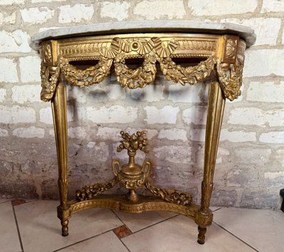 CONSOLE EN BOIS DORE LOUIS XVI - 18ème