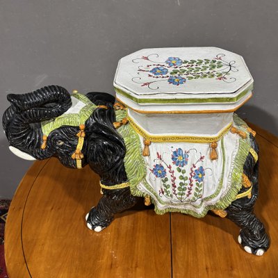 Grand tabouret-jardinière en céramique peinte Hollywood Regency