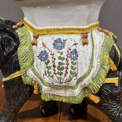 Grand tabouret-jardinière en céramique peinte Hollywood Regency