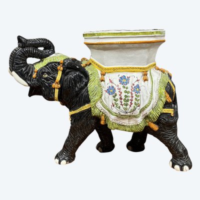 Grand tabouret-jardinière en céramique peinte Hollywood Regency