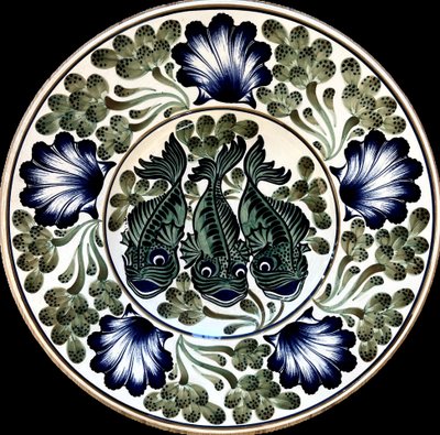 ALUMINIA - Large dish decorated with flowers and fish