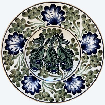 ALUMINIA - Large dish decorated with flowers and fish