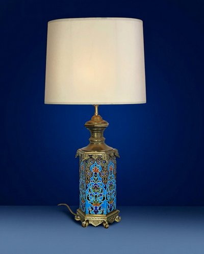 LAMPE ANCIENNE EN FAÏENCE VIEILLARD BORDEAUX ? OU LONGWY ? ORNÉE DE BRONZE