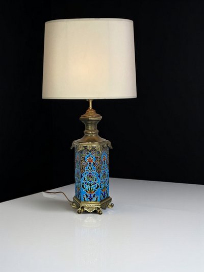 LAMPE ANCIENNE EN FAÏENCE VIEILLARD BORDEAUX ? OU LONGWY ? ORNÉE DE BRONZE