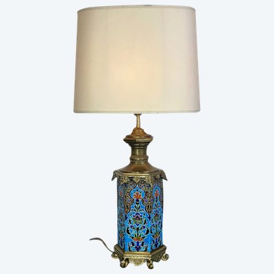 LAMPE ANCIENNE EN FAÏENCE VIEILLARD BORDEAUX ? OU LONGWY ? ORNÉE DE BRONZE