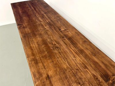 Large solid pine farmhouse table with spindle legs, circa 1950