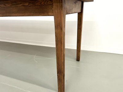 Large solid pine farmhouse table with spindle legs, circa 1950