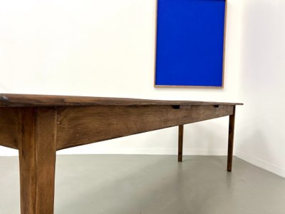 Large solid pine farmhouse table with spindle legs, circa 1950