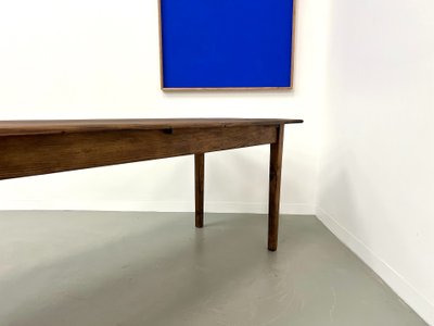 Large solid pine farmhouse table with spindle legs, circa 1950