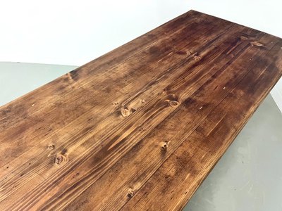 Large solid pine farmhouse table with spindle legs, circa 1950