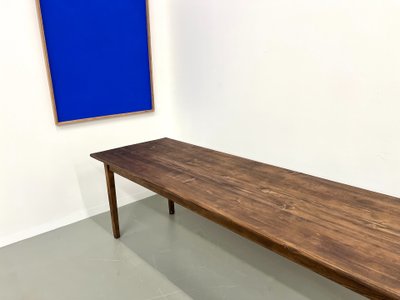 Large solid pine farmhouse table with spindle legs, circa 1950