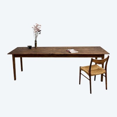 Large solid pine farmhouse table with spindle legs, circa 1950