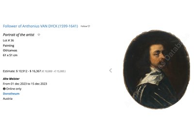Selbstporträt des Künstlers Anhänger Sir Anthony Van Dyck Öl auf Leinwand ca. 1770