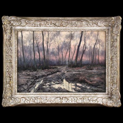 Winterliche Waldlandschaft, Ölgemälde auf Leinwand von Louis Clesse, 20. Jahrhundert