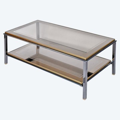 Table basse rectangulaire de Belgo Chrome des années 1970-1980 
