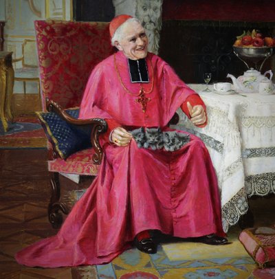 Les favoris du cardinal, peinture à l'huile sur panneau de Victor MARAIS-MILTON