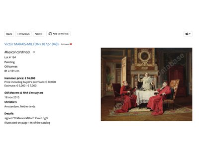 Les favoris du cardinal, peinture à l'huile sur panneau de Victor MARAIS-MILTON
