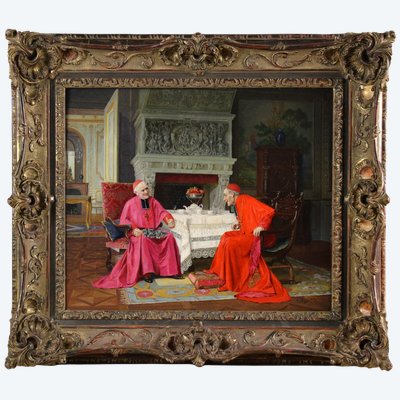 Les favoris du cardinal, peinture à l'huile sur panneau de Victor MARAIS-MILTON