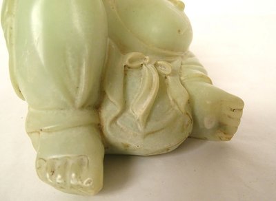 Sculpture Chinoise Jade Jadéite Verte Bouddha Rieur Signature Xuande XIXème