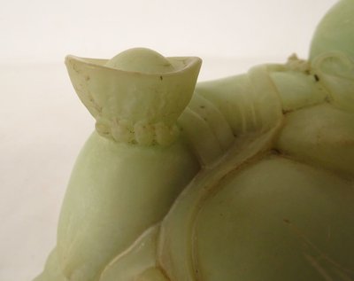 Sculpture Chinoise Jade Jadéite Verte Bouddha Rieur Signature Xuande XIXème